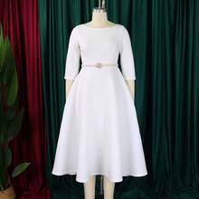 Women Midi Dresses - White + Belt - View 3