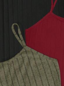 Conjunto De 3 Piezas De Camisetas De Tirantes Acanaladas De Mujer Con Color Sólido - Multicolor - Ver 4