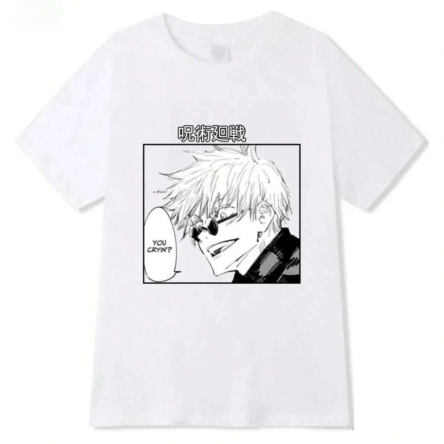 Camiseta de mujer con estampado de anime, manga corta, cuello redondo, estilo casual, de punto. - Blanco - Ver 1