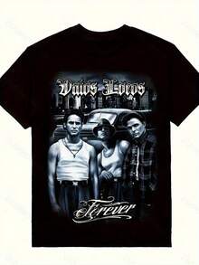 Camiseta Unisex de Algodón Grueso Negra con Estampado Gráfico de Arte Urbano Vatos Locos Forever, Ligera, Transpirable, Corte Regular, Manga Corta, Casual, para Gimnasio, Aire Libre, Uso en Todas las Estaciones, Estilo Atrevido, Calidad Premium para Hombres y Mujeres - Negro - Ver 1