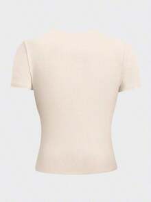 Camiseta de cuello redondo ajustada para mujer talla grande en color morado oscuro - Caqui - Ver 2