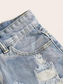 Shorts mezclilla rotos bajo crudo - Lavado ligero 2 - Ver 5