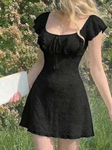 Vestido mini minimalista de unicolor para mujer - Negro 2 - Ver 1
