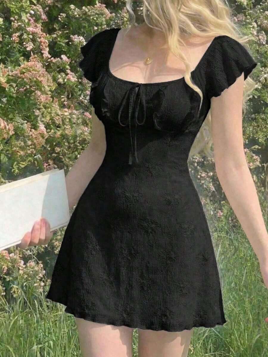 Vestido mini minimalista de unicolor para mujer - Negro 2 - Ver 1