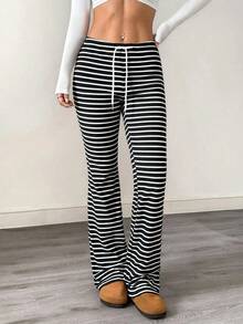 Pantalones casuales de mujer con cintura con cordón acanalado, para primavera/otoño - Multicolor 2 - Ver 4