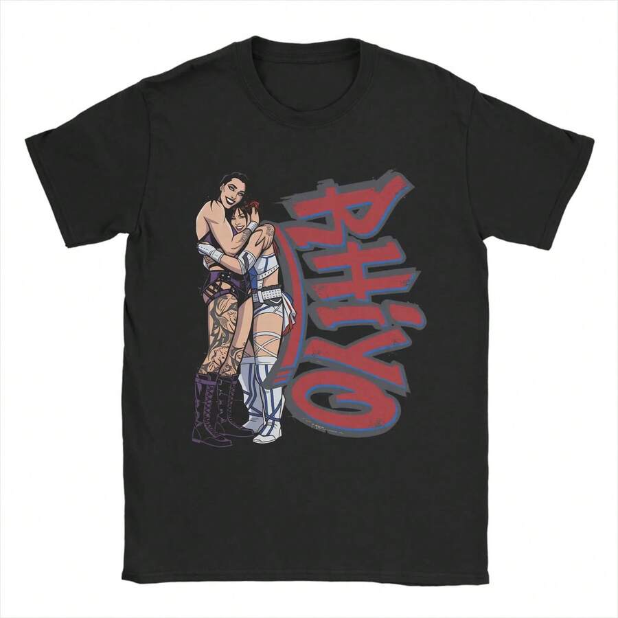 Reya Ripley Vs. Io Skag Cartoon Print T-Shirt, Suitable For Men And Women. Unisex T-Shirt Made Of Thick 220g Cotton, Soft And Breathable With Excellent Elasticity, Skin-Friendly And Comfortable For All-Day Wear. Classic And Casual Design, Easy To Match, Ideal For Everyday Outings, Streetwear, Sports, Dates, And Casual Get-Togethers Year-Round. - 黑色 - 查看 1