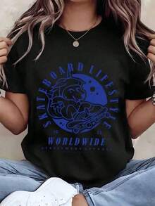 Designed For Modern, Stylish, And Comfortable Women. This T-Shirt Features A Unicorn Skateboard Print, A Crew Neck, And A Casual, Urban Style, Making It A Great Gift. Made With Premium Soft And Breathable Fabric, It's Designed For All-Day Comfort And Versatile Everyday Wear, Perfect For Casual Outings. - 黑色 - 查看 6