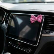 Pegatina decorativa para coche con lazo rosa completamente cubierto de rhinestones, accesorio pequeño y brillante de estilo femenino y elegante para la pantalla de navegación y la consola central - lazo de pedrería - Ver 5