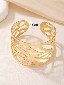 1 chiếc vòng tay bản rộng hình lá rỗng theo phong cách Âu Mỹ, sáng tạo và thời trang. - Vàng - Xem 6