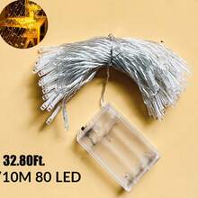 1pc 5M 50LED / 10M 80LED Battery Powered LED Fairy String Lights,Home Bedroom Decor,Battery Powered, Wedding Birthday Party Decor Lights, Outdoor Garden Yard Porh Decor Light String,Girls Room Wall Decor Fairy Lights,Festival Decor Lights - Clear - View 14