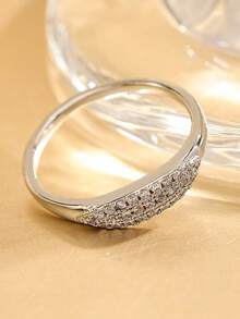 1 chiếc nhẫn đồng hình lục giác mạ vàng 18K, đính đá Cubic Zirconia tròn, kiểu dáng thanh lịch và đa năng, thích hợp để đeo hàng ngày, hẹn hò và làm quà tặng. - Bạc - Xem 6