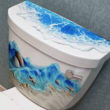 1张30x40厘米浴室马桶贴纸，夏季海滩主题浴室贴纸 - 海星和贝壳图案马桶贴纸，自粘式马桶座圈和水箱墙贴 - 海灘波浪貼紙 - 查看 7