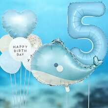 海洋生日氣球套裝，包含鯨魚鋁箔氣球、淺藍色數字鋁箔氣球、愛心鋁箔氣球、印花與乳膠氣球，適合作為兒子與女兒的生日禮物，以及海洋生物主題生日派對裝飾 - 查看 19