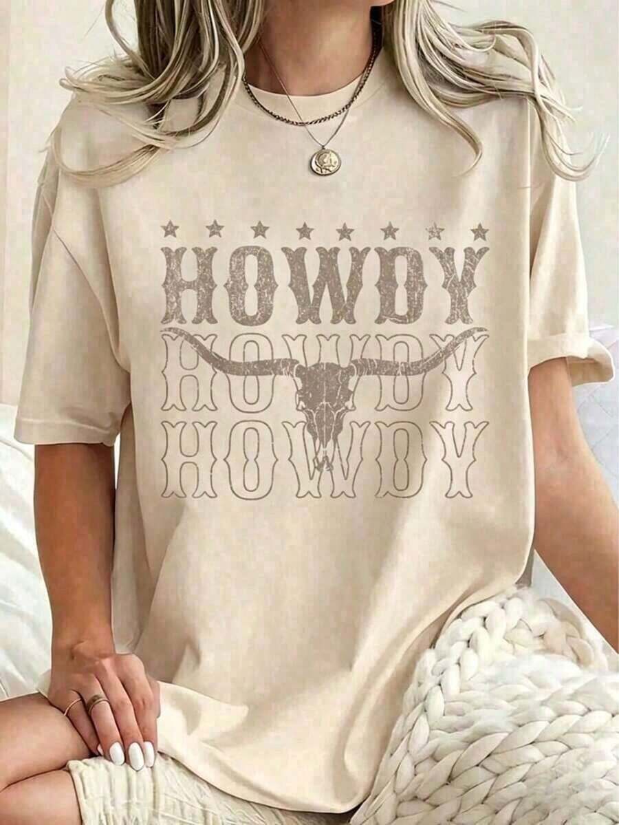 conjuntos de mujer2026100% Algodón Retro Howdy Cow Bull Skull Cowboy Cowgirl Western Country Camiseta Tops de Verano Camiseta Blanca con Estampado Gráfico Camiseta para Mujer Camiseta de Manga Corta con Cuello Redondo-628CNYHH TRADING LIMITEDConjuntos Diarios para Hombres y Mujeres, Tops para Mujer, Conjuntos de Vacaciones para Mujer, Camiseta de Algodón Puro para Mujer, Camisetas geniales para mujer - Albaricoque - Ver 1