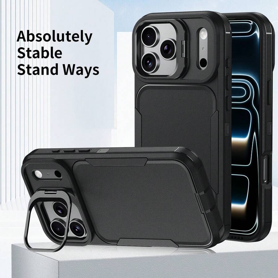 Ốp điện thoại kèm giá đỡ và dây đeo cổ tay, tương thích với Apple 17 Pro Max, 16 Pro Max, 15 Pro Max, 14 Pro Max, 13 Pro Max, 12 Pro Max, 11 Pro Max, XS Max, 7, 8 Plus, Galaxy S26, S25, S24, S23, Moto - màu đen - Xem 1