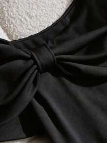 YHHFranclia Vestido largo de verano elegante y de moda con hombros descubiertos, abertura alta, frente plisado sexy, adecuado para fiestas de San Valentín, vestido rojo ajustado, hombros con lazo, vestido con abertura elegante, minimalista y con estilo, para verano, vacaciones, fiestas, playa, oficina y uso diario versátilYHH - Negro - Ver 4