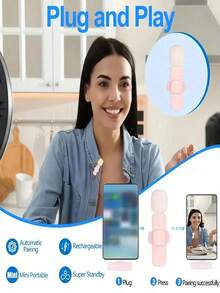 Micrófono de solapa inalámbrico, grabación de un solo botón, diseño con clip, interfaz USB Tipo-C, captación omnidireccional, adecuado para transmisión en vivo, podcasting, vlogging, entrevistas, grabación de campo (rosa), audio plug and play de una tecla adecuado para teléfonos inteligentes/tabletas/portátiles - Ver 2