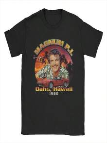 Camiseta de mujer "Hawaii Detective", camiseta creativa de algodón puro, camiseta de manga corta, cuello redondo, estampado. - Negro - Ver 1