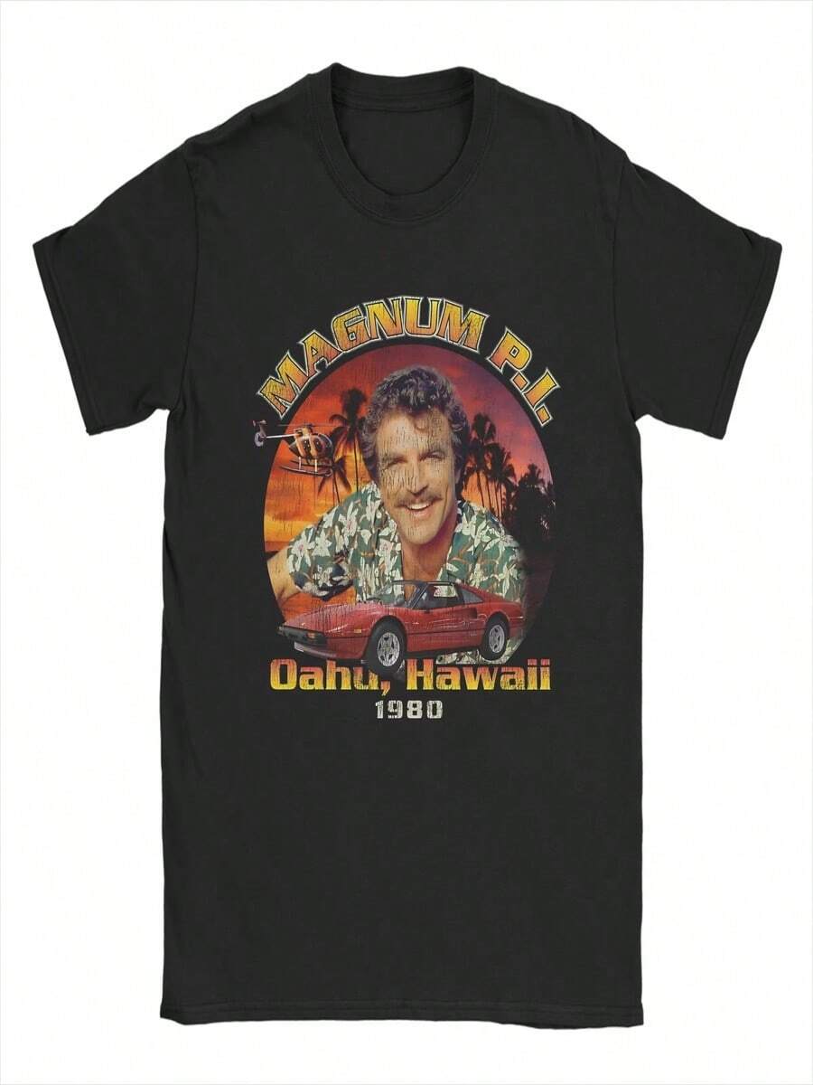 Camiseta de mujer "Hawaii Detective", camiseta creativa de algodón puro, camiseta de manga corta, cuello redondo, estampado. - Negro - Ver 1