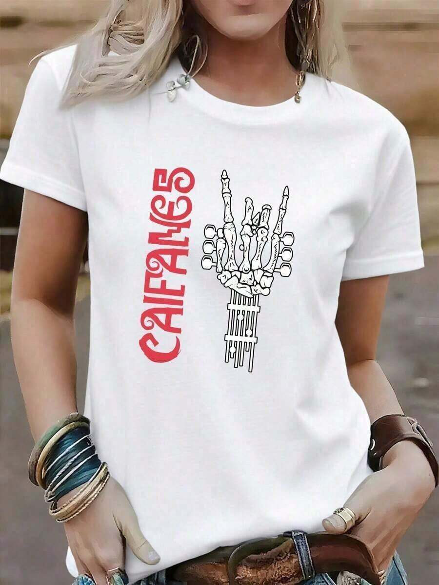2026 Camiseta Vintage de Caifanes para Mujeres| Diseño de Mano de Esqueleto|% Algodón| Suave y cómodo| Perfecto para uso casual y regalos.| Camiseta blanca de cuello redondo| Hecho y enviado enéxico| Estilo unisex Estilos populares - Blanco - Ver 1