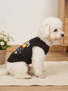 1 buah Rompi Hewan Peliharaan Motif Bunga Daisy Musim Panas dengan Tulisan "Mama", Anti Kutu Fisik, Mengurangi Kerontokan Bulu, Isolasi Panas & Bernapas, Cocok untuk Anjing & Kucing Kecil & Sedang, Penggunaan di Dalam & Luar Ruangan - Hitam - View 4