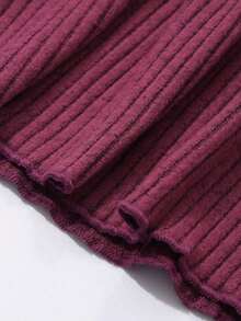 Blusa casual de mujer con cuello cuadrado, manga corta, silueta acampanada y tela texturizada, top sexy y lindo - Rojo violeta - Ver 8