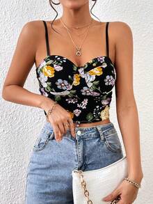 Top de tirantes bustier con estampado floral - Multicolor - Ver 6