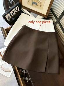 Falda de unicolor elegante, adecuada para negocios, viajes, estilo vintage romántico, casual de calle, citas, cenas, vacaciones y reuniones.Diseño con abertura lateral a la moda y sexy para primavera y verano - Café integral - Ver 2
