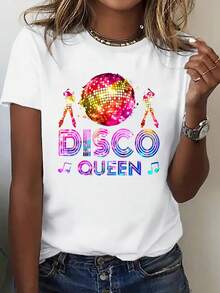 One-Piece Short-Sleeve T-Shirt, Summer Novelty - Short-Sleeve T-Shirt With Beautiful And Colorful Lantern Dance Print - Stylish Women's Clothing, Elegant Fine Short-Sleeve T-Shirt, Y2K Style, Suitable For Sports, Fitness, Daily Wear, Festive Attire, Vacation, Graduation - [白色的] - 查看 6