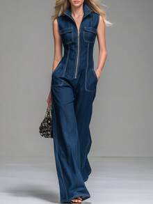 Casual  Elegante    Cremallera    Oficina - Azul - Ver 1