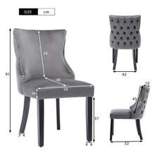 4-Legged Chair, Grey Velvet Dining Chair, With Button Tufting, Solid Wood Frame, Grey (Set Of 2) - 灰色 - 查看 2