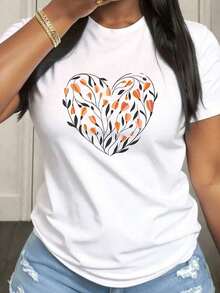 Camiseta de Mujer Talla Grande Wildflower Plant Love, de Manga Corta y Cuello Redondo, con Tela de Elasticidad Media, Adecuada para Atuendos Casuales de Primavera, Verano y Otoño, Lavable a Máquina, Diseño Divertido - Blanco - Ver 7