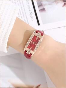 2pcs Quartz Analog Watches, Square Roman Numeral Dial, Vintage Formal Watch + Accessory Set - Red - View 3