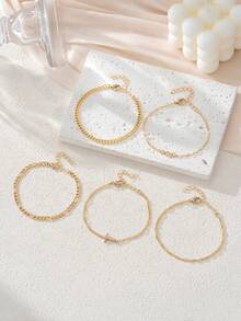 5Pcs Bracelet Set Women Stackable Layered Cubic Zirconia Cross Elegant Minimalist Silver Tone - Multicolor - View 7