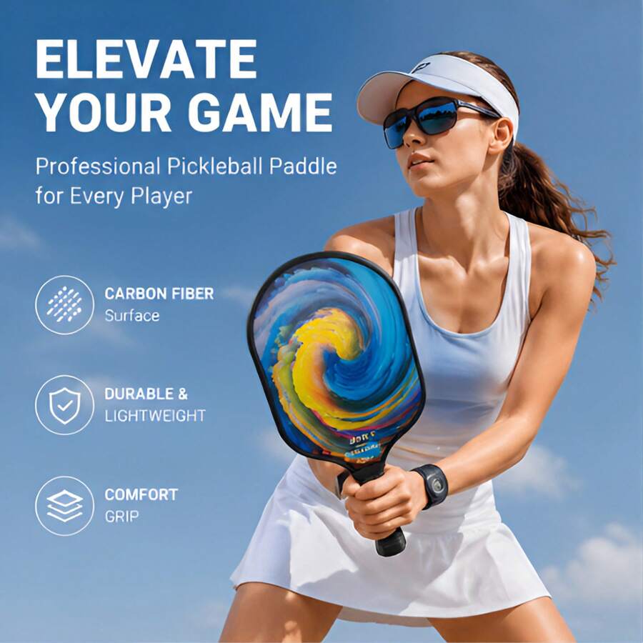 BSKT 1 Set Raquette de Pickleball à Manche en Fibre de Verre Motif Ondulé, Poignée Antidérapante, Résistante à l'Usure, Élastique, Légère, Convient pour les Courts Intérieurs, les Pelouses Extérieures, les Matchs de Jardin, la Forme Quotidienne et les Sports de Loisirs