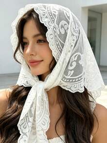 1 chiếc băng đô ren hoa thời trang, khăn trùm đầu turban thanh lịch, phụ kiện tóc thoáng khí đa năng. - Nhiều màu - Xem 1