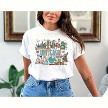 Camiseta Unrsal Studios Orlando para la familia, Unrsal T, lindas camisetas a juego para la familia, regalo Unrsal Studios para vacaciones. Camiseta de algodón grueso de 220g para mujer con estampado de mariposas, adecuada para chicas y mujeres. Camiseta de manga corta con cuello redondo, estilo Y2K, linda y estética, ideal para el verano, adecuada para actividades al aire libre, familia, trabajo o uso diario casual. Blusas para mujer, camisa. - Blanco - Ver 1