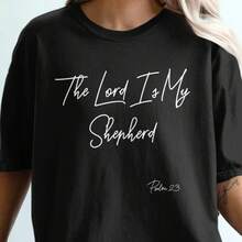 Camiseta Salmo 23, El Señor mi pastor, Camiseta cristiana, Camiseta con versículo bíblico, Basada en la fe, Equipo de iglesia - Negro - Ver 1