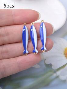 6pcs Ocean Creature Copper Double-Sided Oil-Filled Fish Charms Whale Enamel Pendant Connectors Jewelry Accessories - ClxL209-1 - View 4