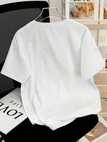 short-sleeveCamiseta de mujer con estampado de baloncesto agrietado,diseño deportivo casual y moderno,ideal para un look cómodo y con estilo.Blusas de Cuello Redondo 100% Algodón Para Mujer Casual 100% Algodón - Blanco - Ver 3