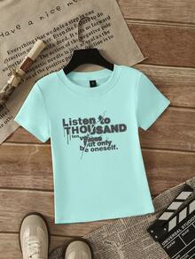 Y2K Letter Print Slim Fit Mint Green Short Sleeve T-Shirt For Women, Summer Niche American Design Unique Top Casual - Mint Green - View 8