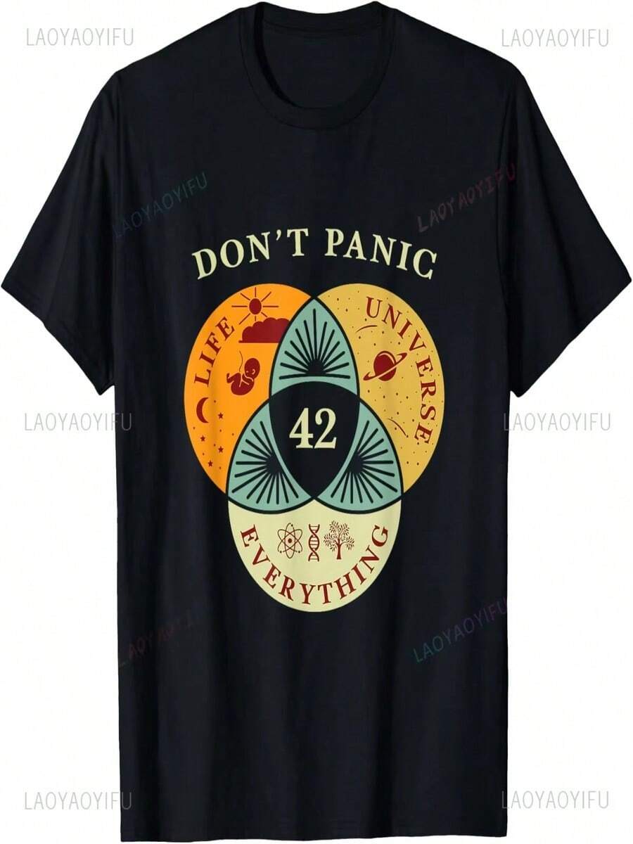 Camiseta "Life, Universe, Everything 42", imprescindible para los amantes de la ciencia ficción y el espacio, ideal para parejas, ropa urbana, camisetas estampadas y ropa de mujer. - Negro - Ver 1