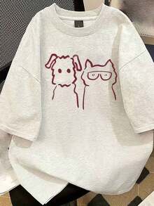 100% Algodón, Envío Gratis, Verano 2026, Camiseta de Algodón Puro para Mujer, Cuello Redondo, Holgada, Versátil, Cómoda, Casual, Juvenil, Manga Corta para Uso Diario, 2026 - Ropa Linda, Atuendos para Conciertos, Ropa para Vacaciones en la Playa para Mujer - Blanco - Ver 4