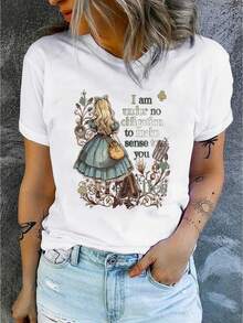 Camiseta versátil de primavera/verano con estampado personalizado "Alice, no tengo ninguna obligación", estilo casual para el día a día y viajes, ropa elegante para mujer, diseño deportivo y moderno, top sencillo de cuello redondo, cómodo y transpirable. - Blanco - Ver 8