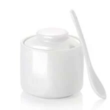 ONTUBE Azucarero de cerámica con tapa y cuchara caja de condimentos de porcelana cuenco de sal 8 oz - Blanco - Ver 8