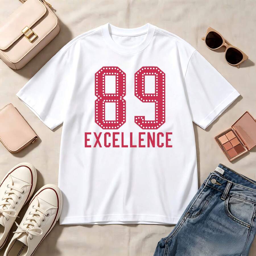 Retro, 89 Excellence, 100% Cotton, Oversized, Soft Breathable, Casual Crewneck, Short Sleeve Top, Streetwear, Summer Vibes - Blanco - Ver 1