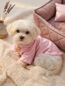 PETSIN 1 件可爱宠物服装，2 条腿丝绸春秋睡衣，带按扣设计，适合贵宾犬、斗牛犬等狗和猫 - 粉色 - 查看 3