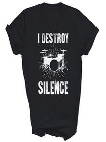 Baterista, Grupo de batería, Rompo el silencio, Camisetas para hombre y mujer, Regalos, Transpirables, Suaves, Cómodas, Camisetas de uso diario para mujer - Negro - Ver 1