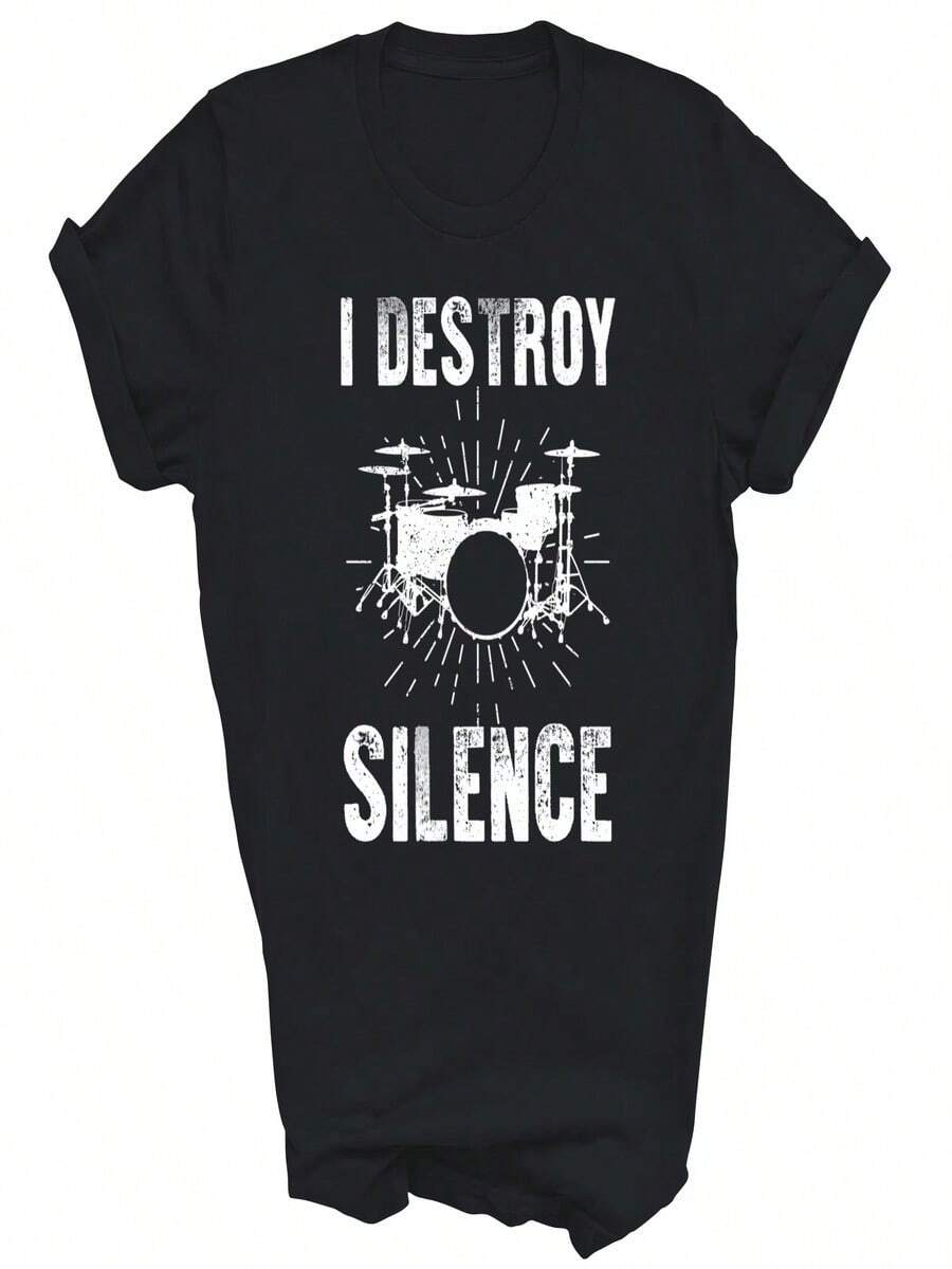Baterista, Grupo de batería, Rompo el silencio, Camisetas para hombre y mujer, Regalos, Transpirables, Suaves, Cómodas, Camisetas de uso diario para mujer - Negro - Ver 1