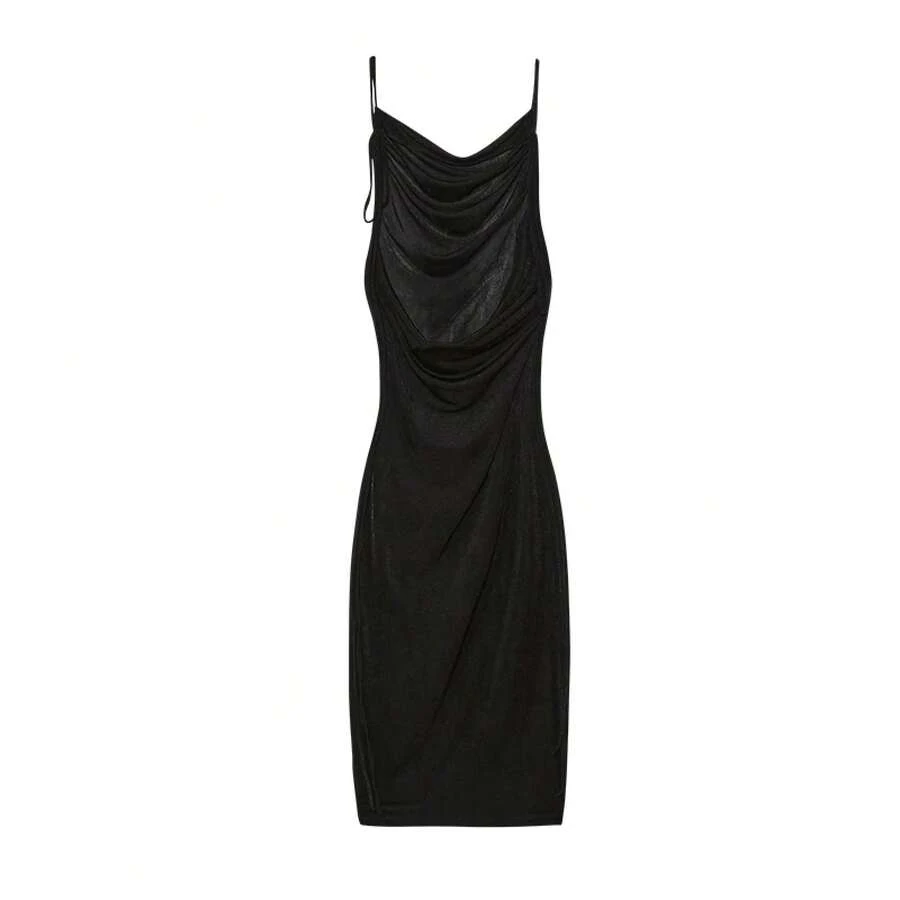 2024 nueva moda de verano vestido Sexy sin tirantes vestido sin tirantes con cuello colgante temperamento - Negro - Ver 1